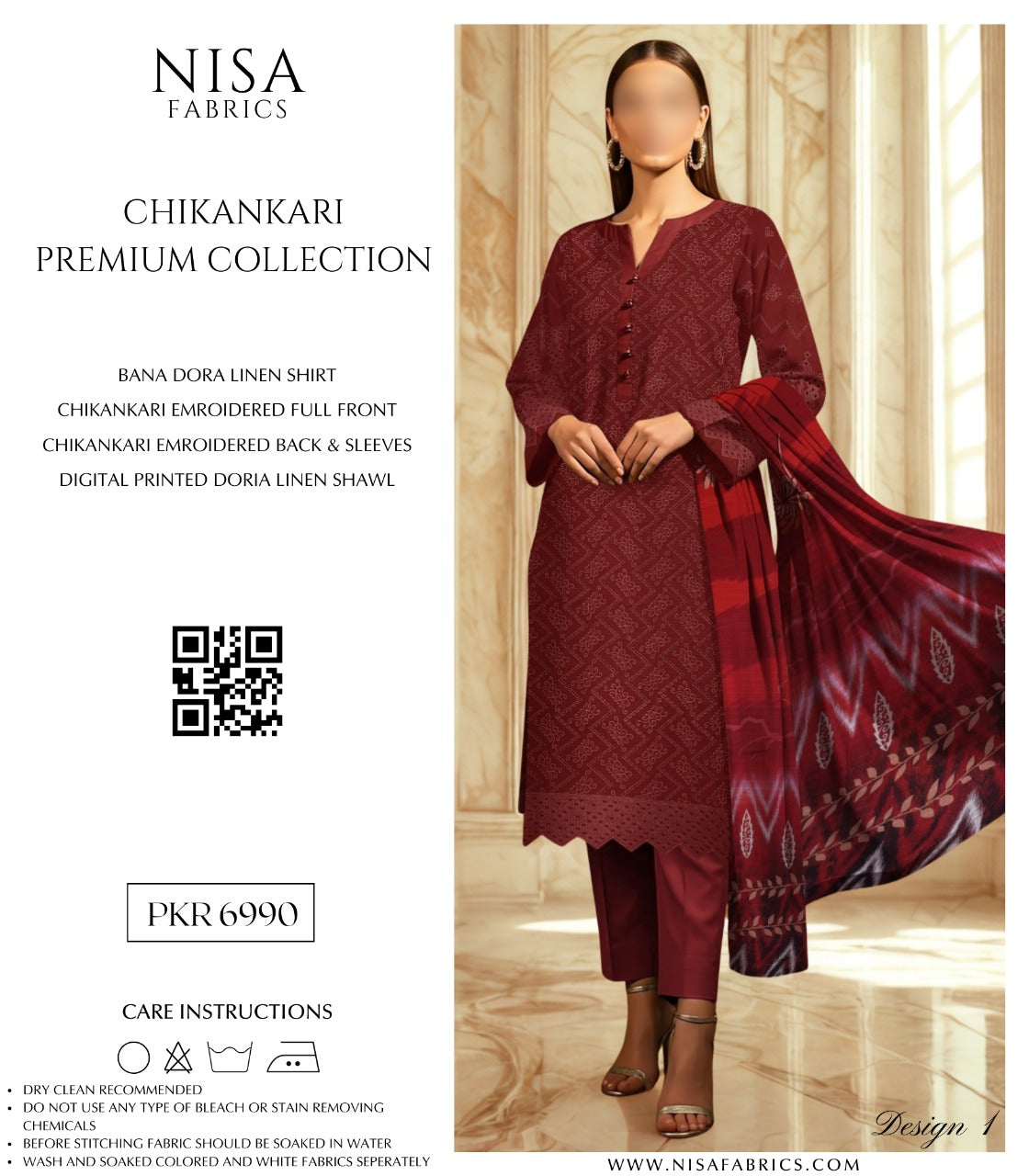 Nisa Fabrics Embroidered Chikankari Premium