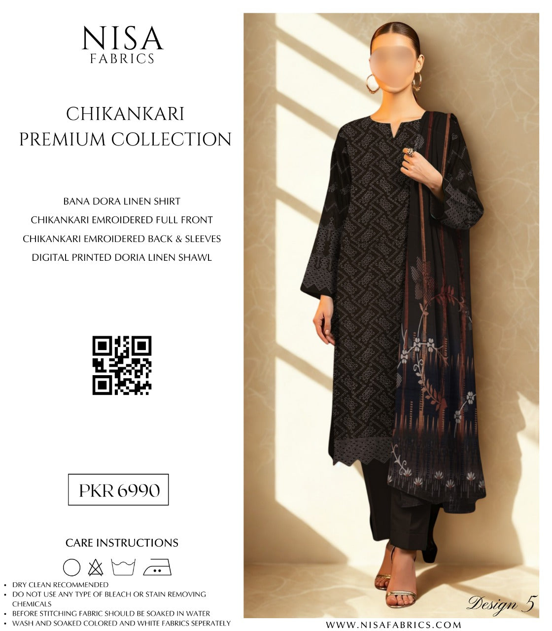 Nisa Fabrics Embroidered Chikankari Premium