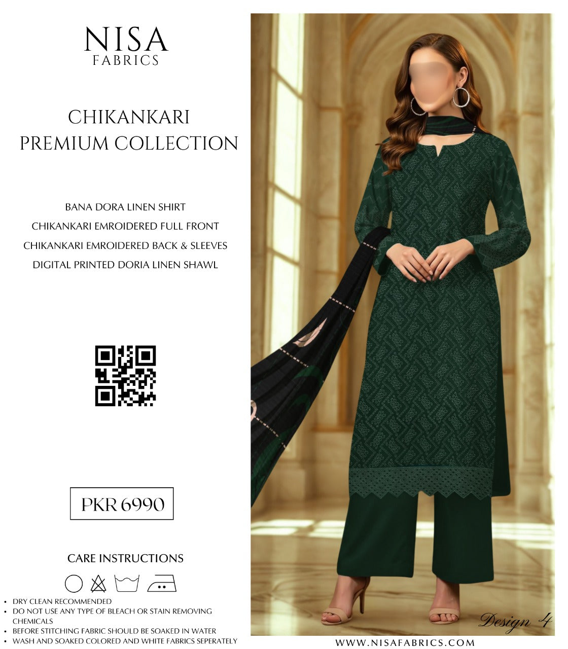 Nisa Fabrics Embroidered Chikankari Premium