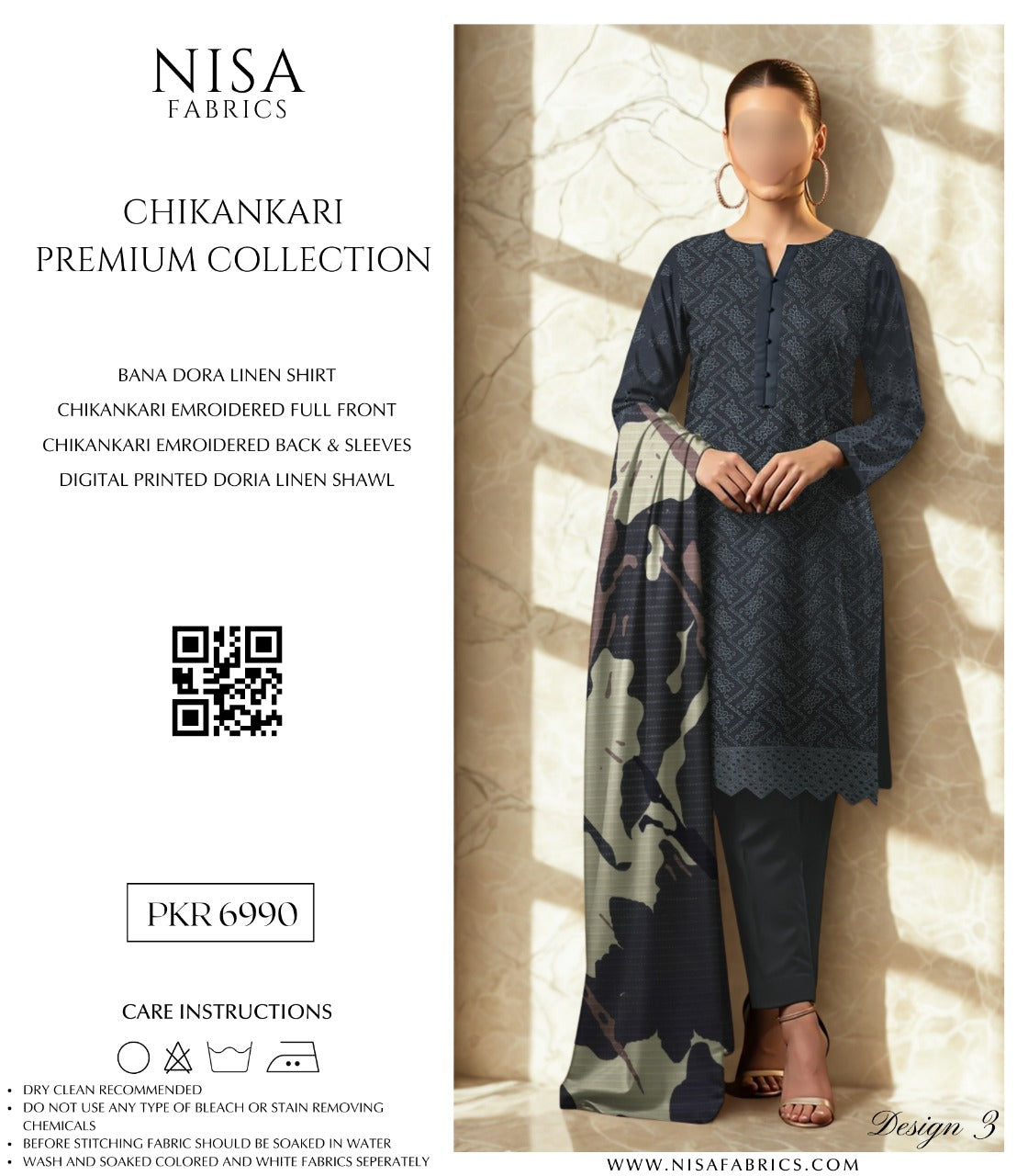 Nisa Fabrics Embroidered Chikankari Premium