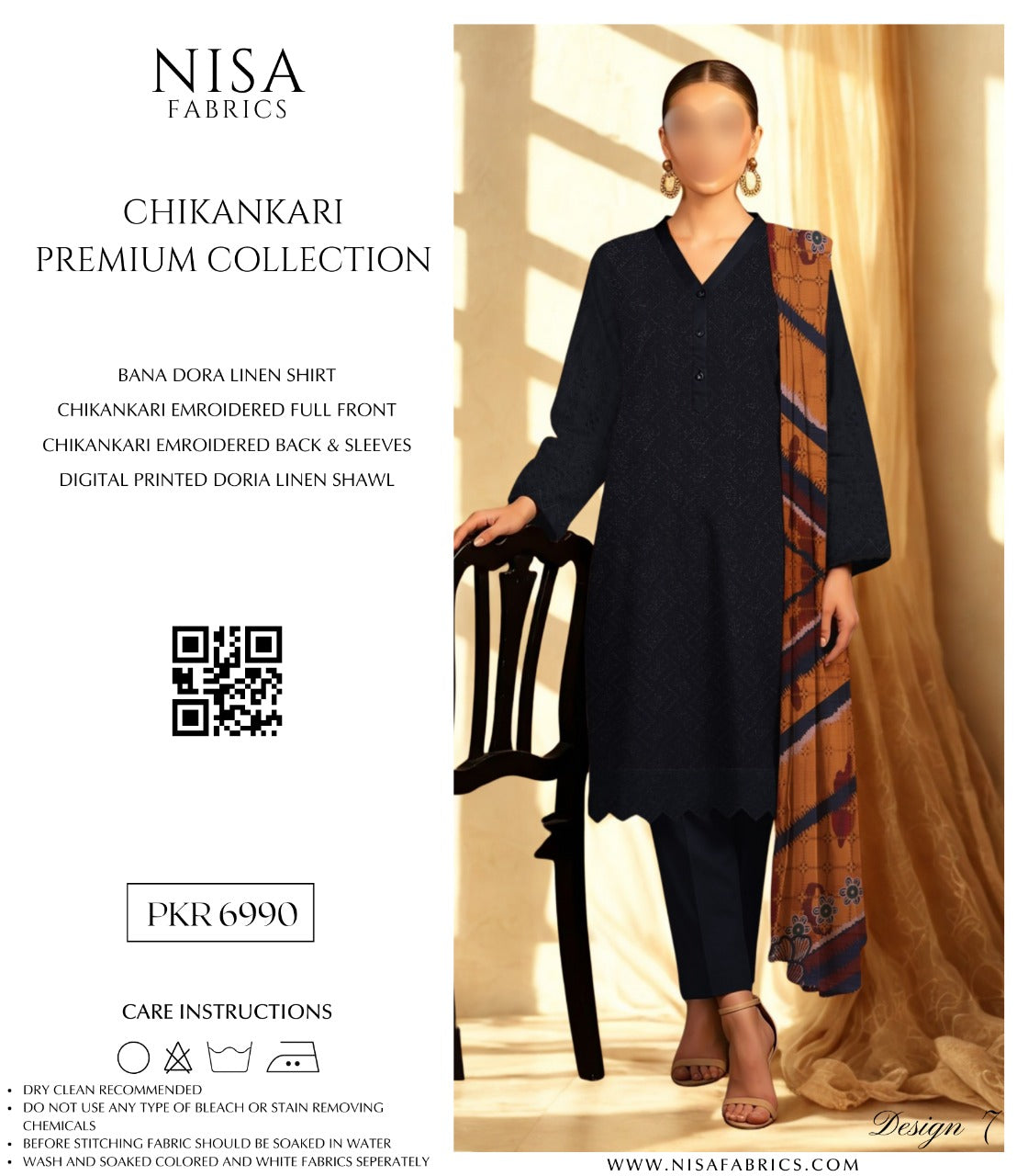 Nisa Fabrics Embroidered Chikankari Premium