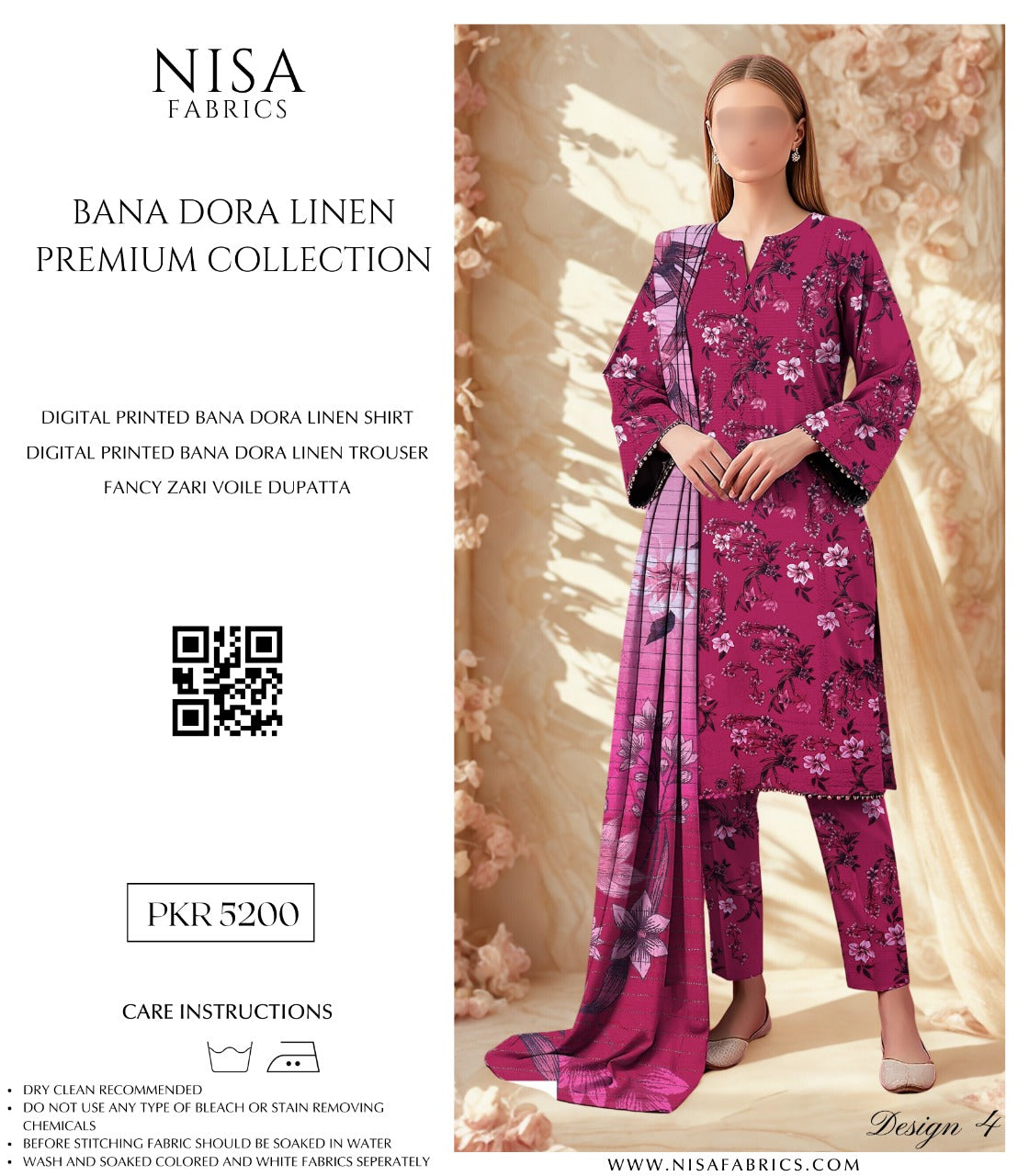 Nisa Fabrics Bana Dora Linen Premium