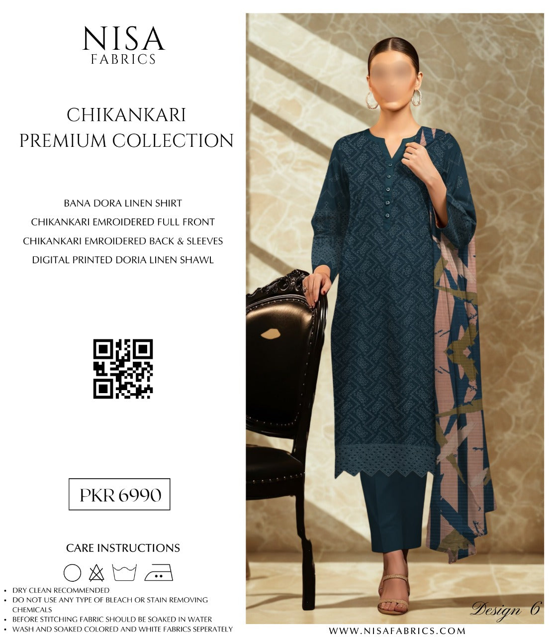 Nisa Fabrics Embroidered Chikankari Premium