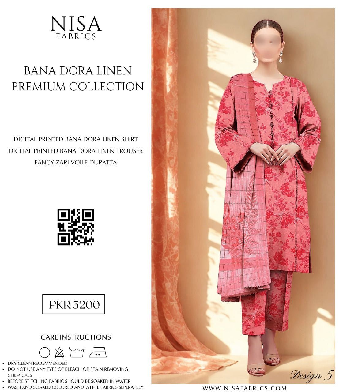 Nisa Fabrics Bana Dora Linen Premium