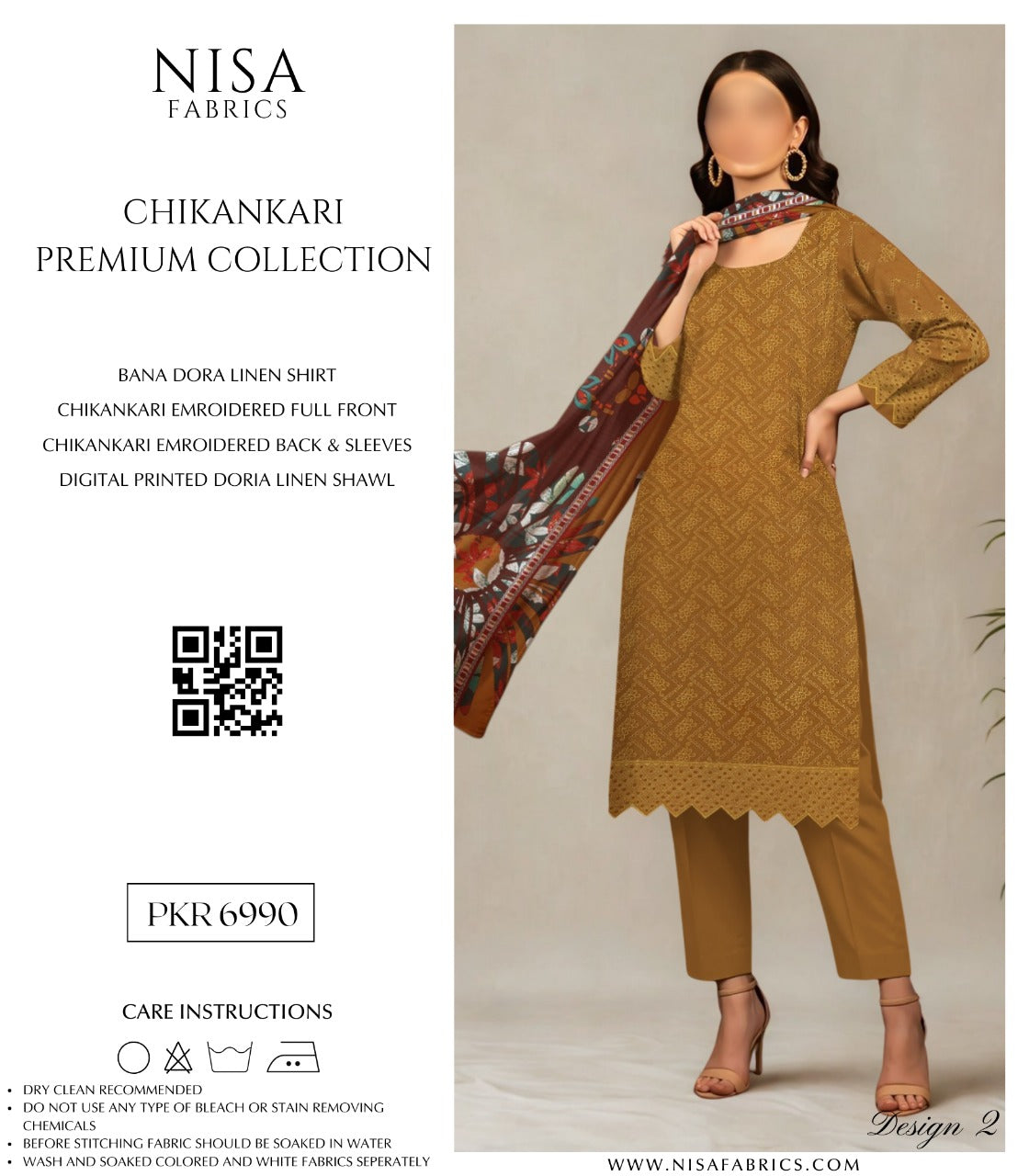 Nisa Fabrics Embroidered Chikankari Premium