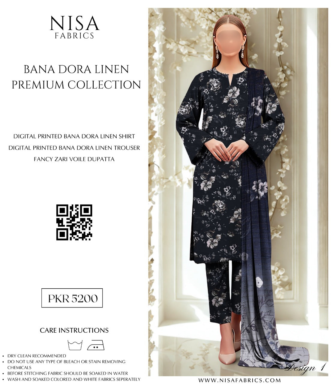 Nisa Fabrics Bana Dora Linen Premium