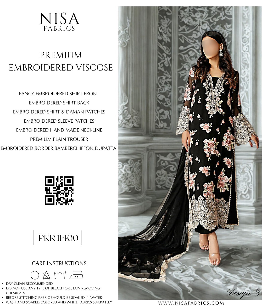 Nisa Fabrics Premium Embroidered Viscose